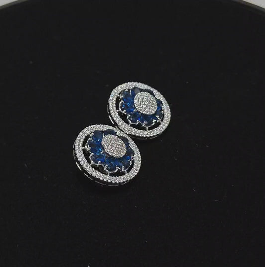 Round Blue Cocktail Earrings